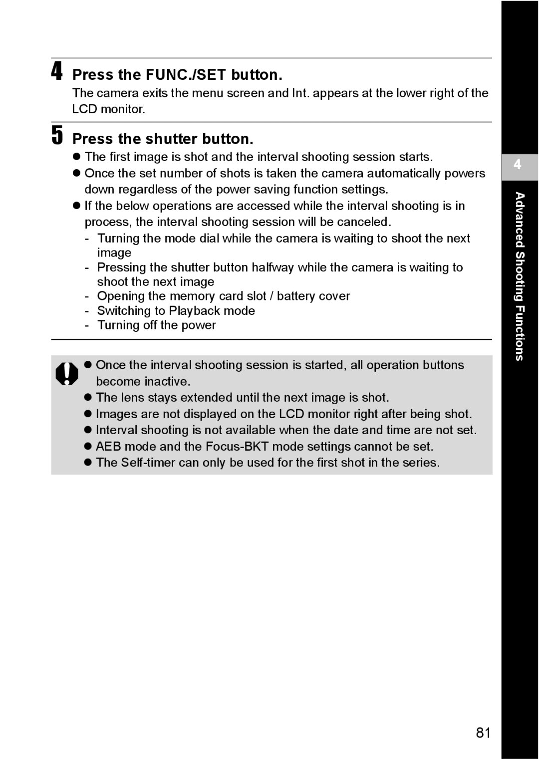 Canon S80 manual Press the FUNC./SET button, Press the shutter button 