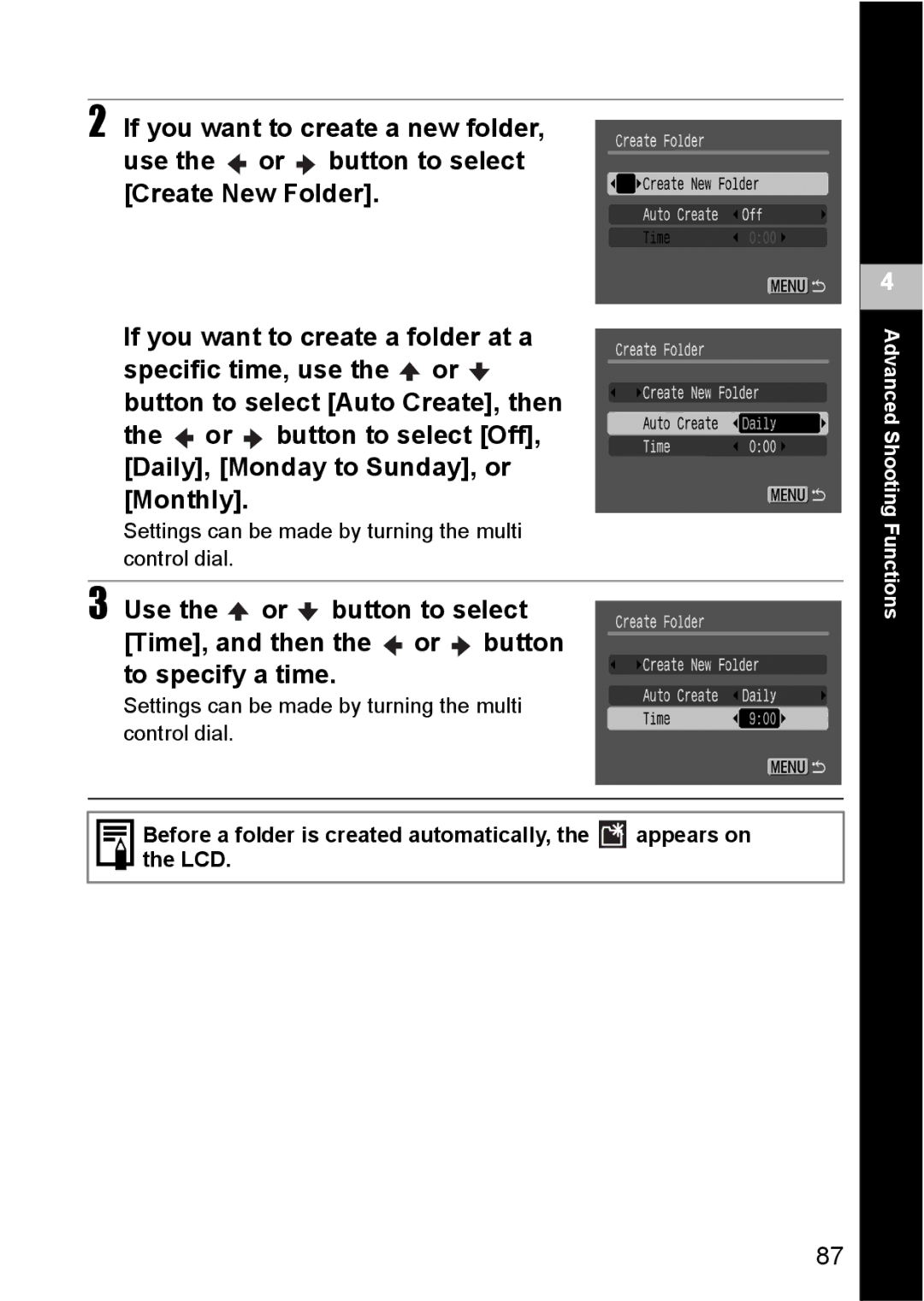 Canon S80 manual Settings can be made by turning the multi control dial 