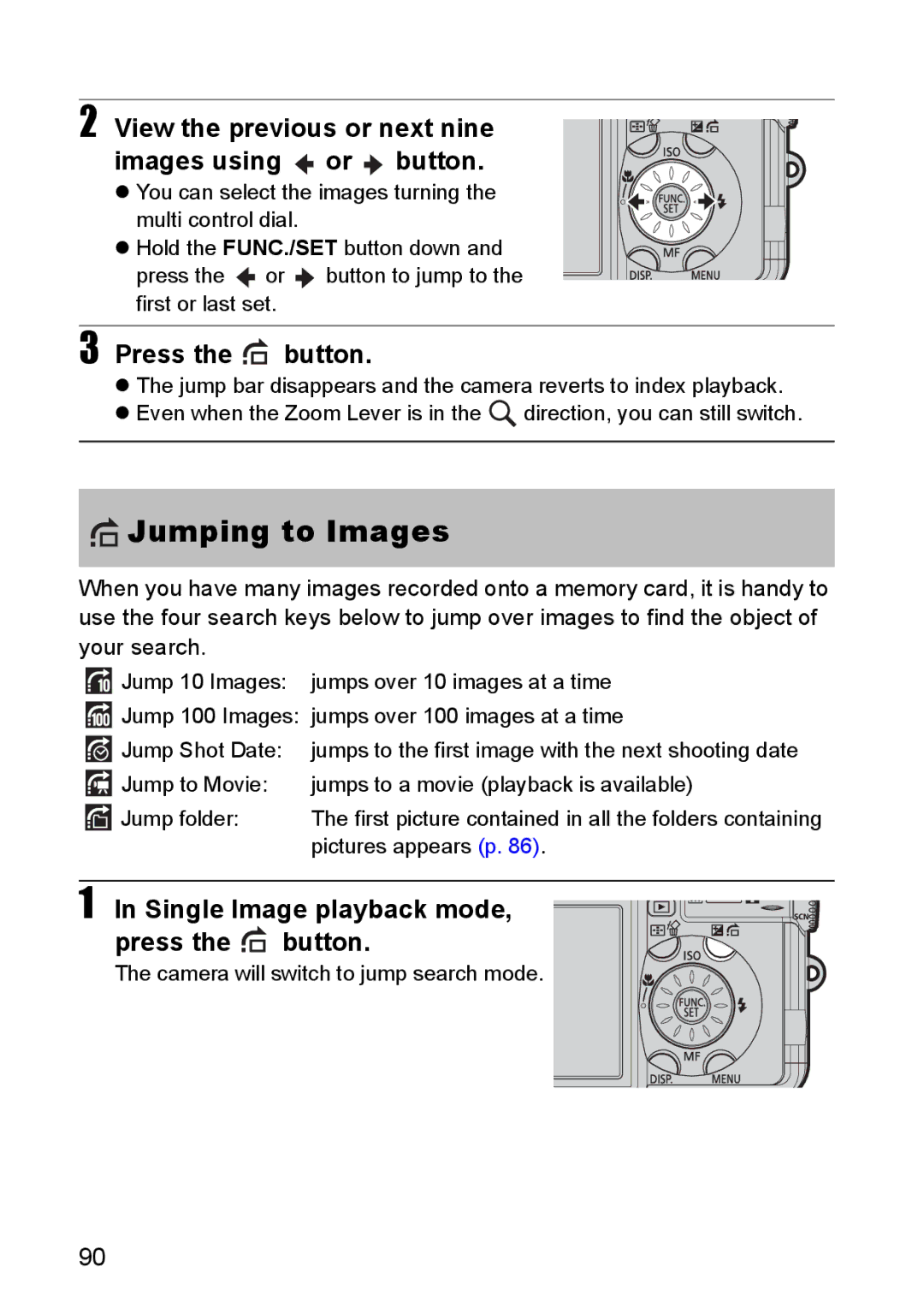 Canon S80 manual Jumping to Images, View the previous or next nine images using or button 