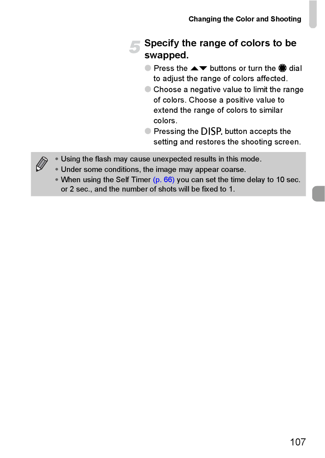 Canon S90 manual Specify the range of colors to be swapped, 107 