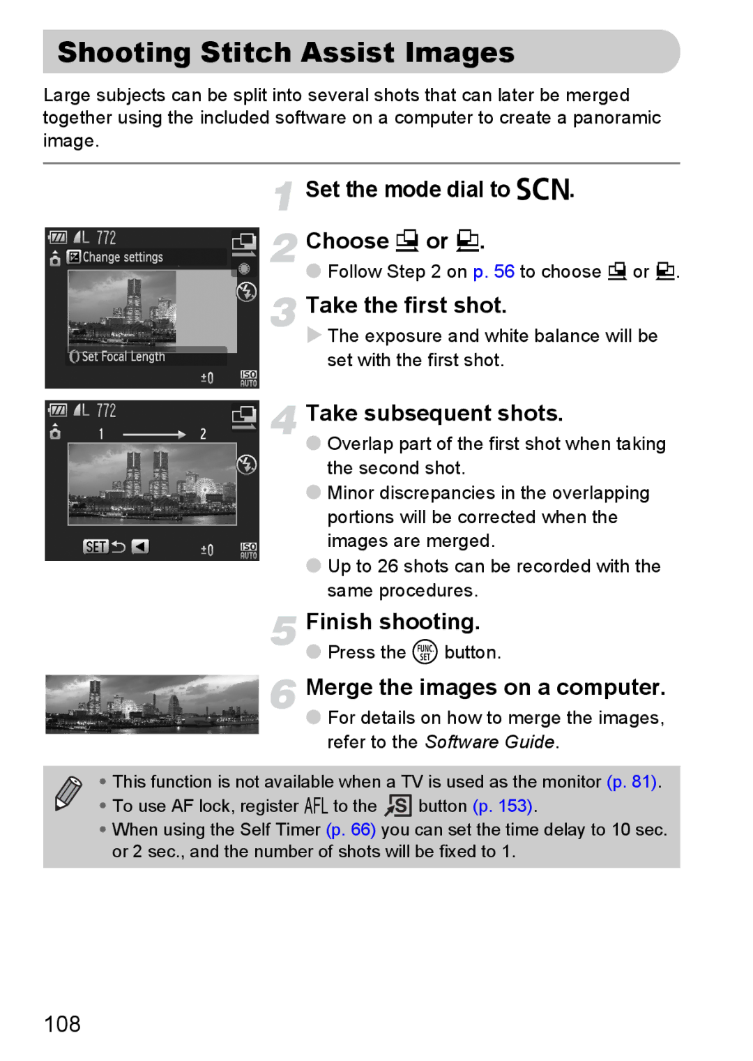 Canon S90 manual Shooting Stitch Assist Images 