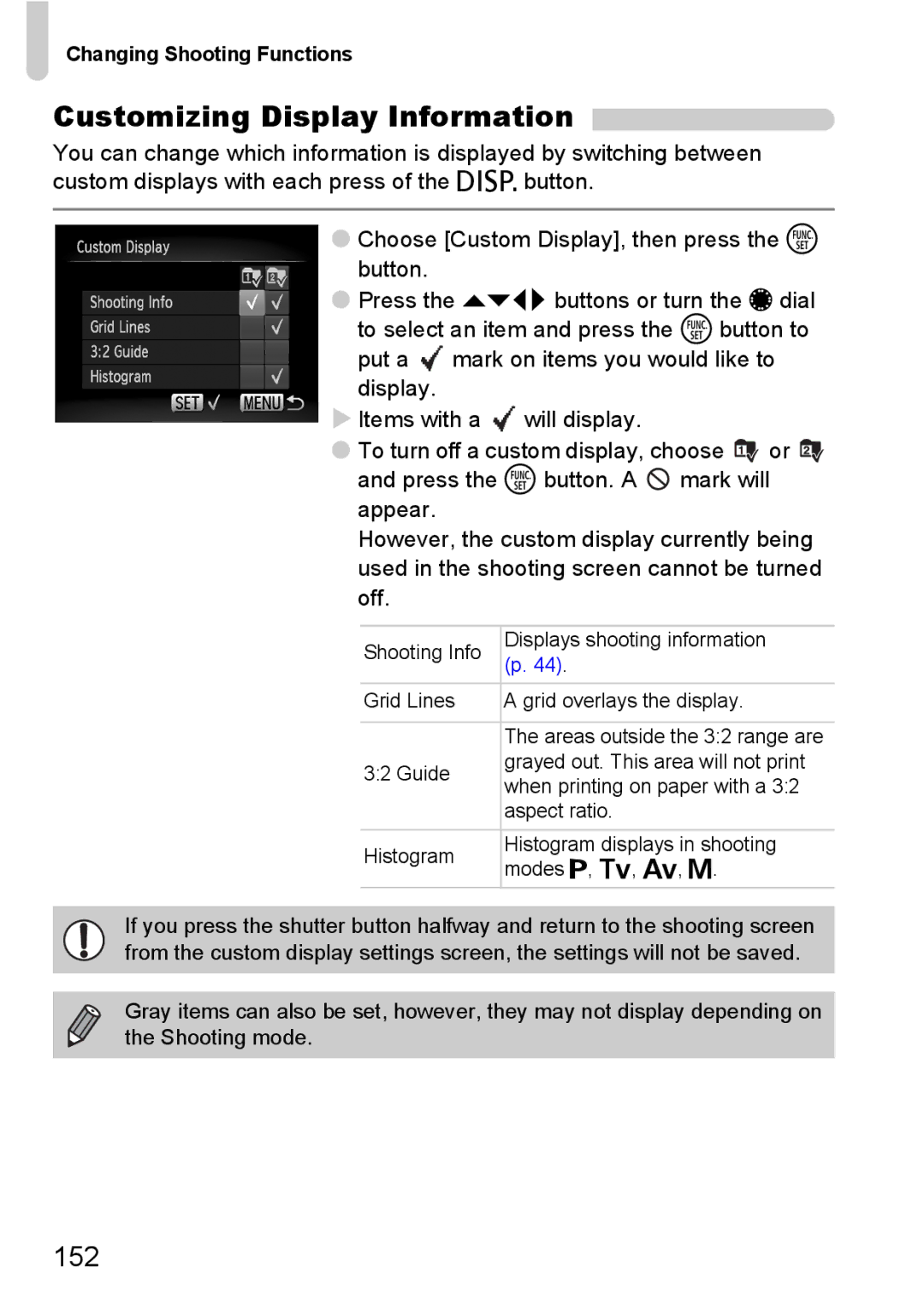 Canon S90 manual Customizing Display Information, 152 