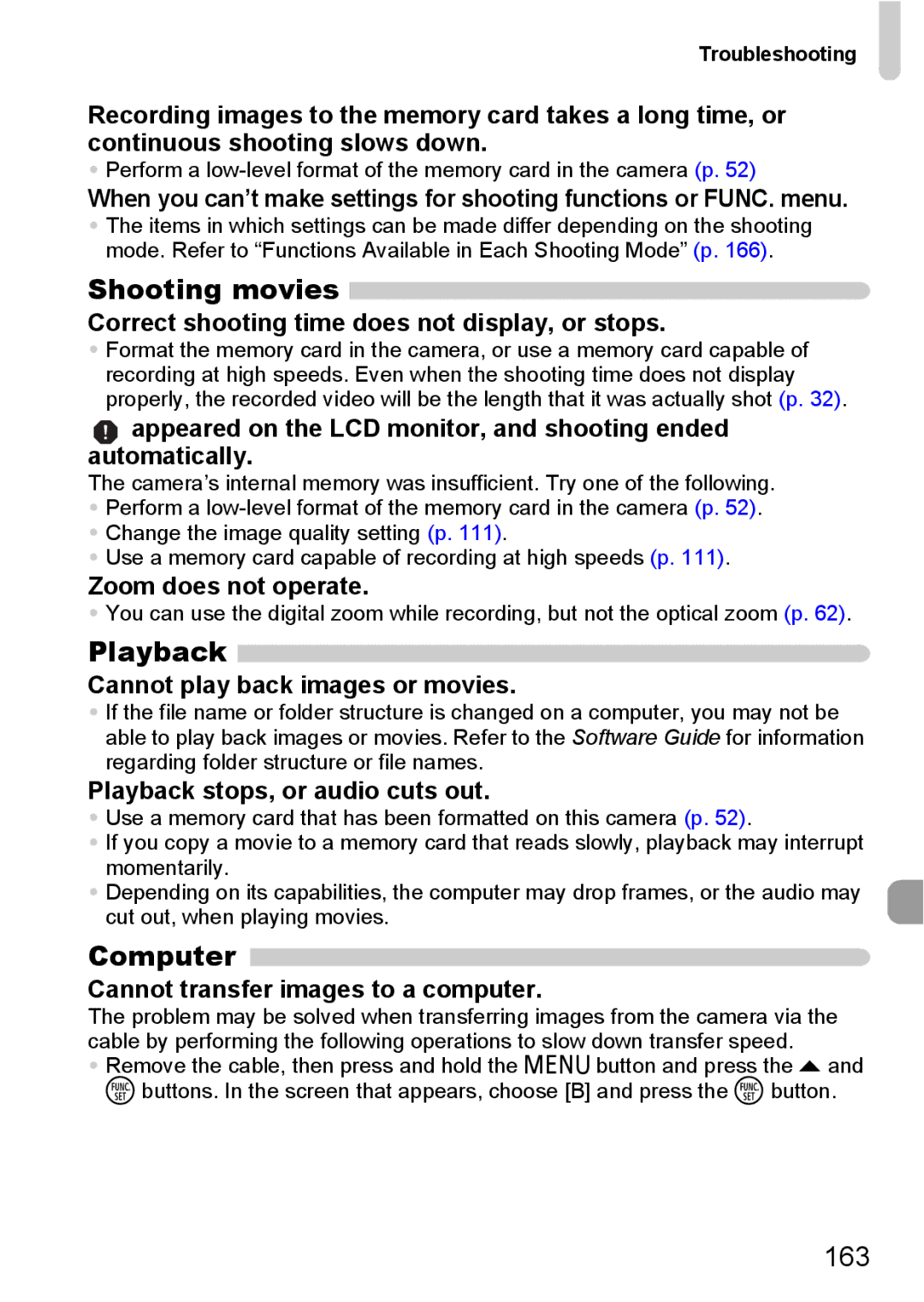 Canon S90 manual Shooting movies, Playback, Computer, 163 