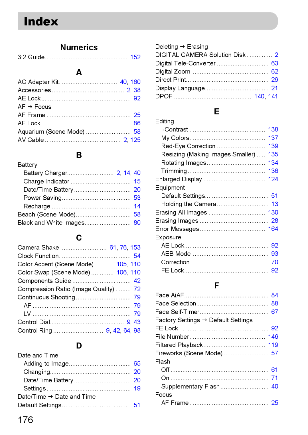 Canon S90 manual Index, 176 