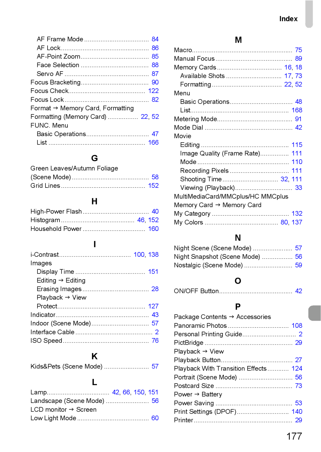 Canon S90 manual 177, Index 