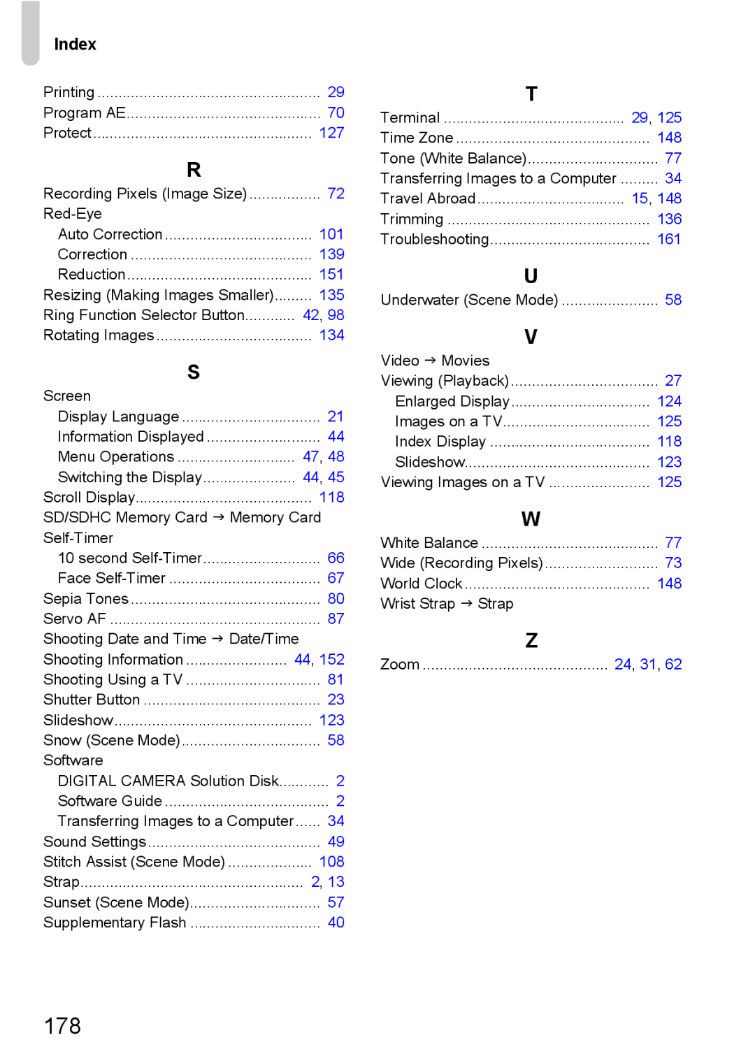 Canon S90 manual 178, Index 