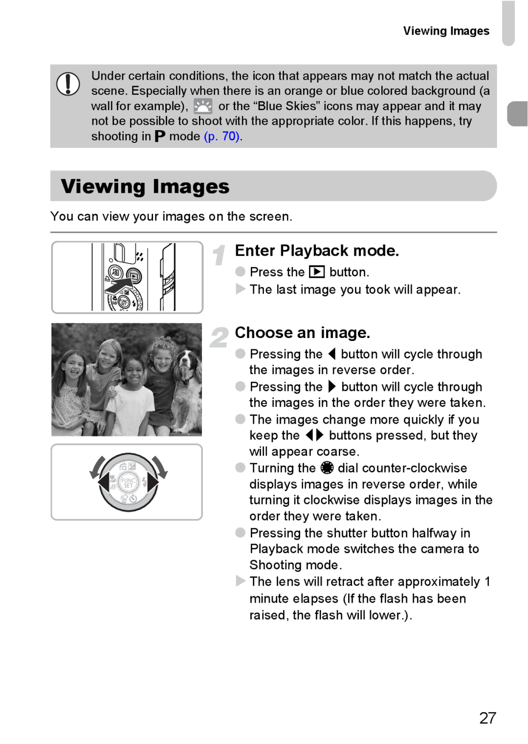 Canon S90 manual Viewing Images, Choose an image 