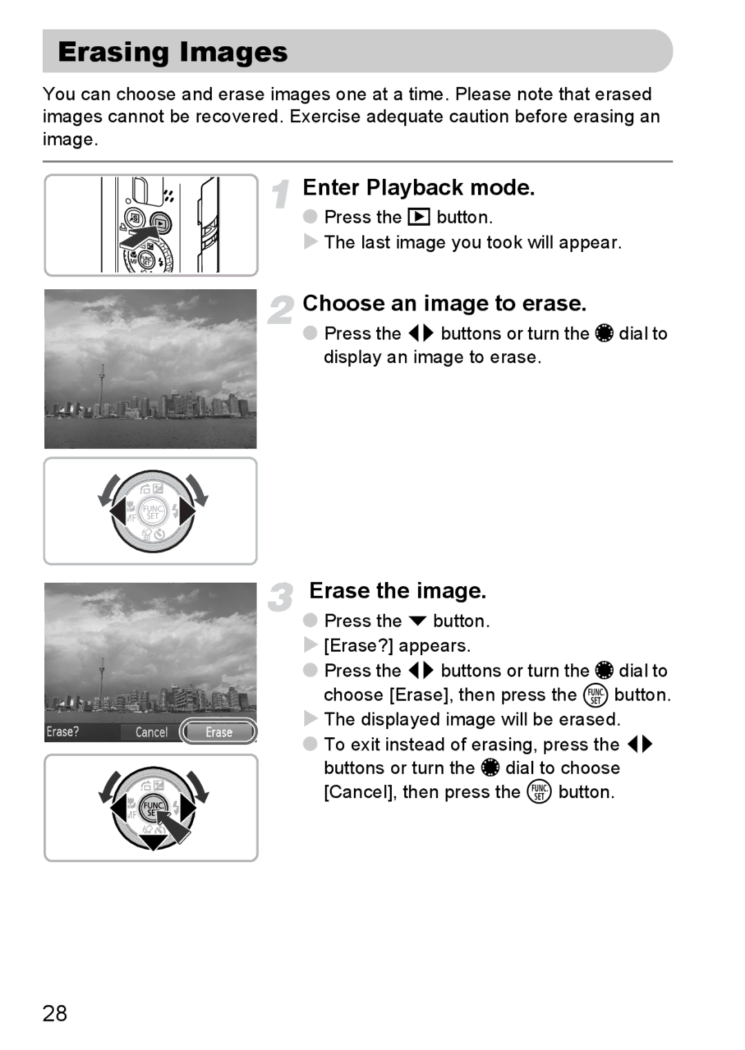 Canon S90 manual Erasing Images, Choose an image to erase, Erase the image 