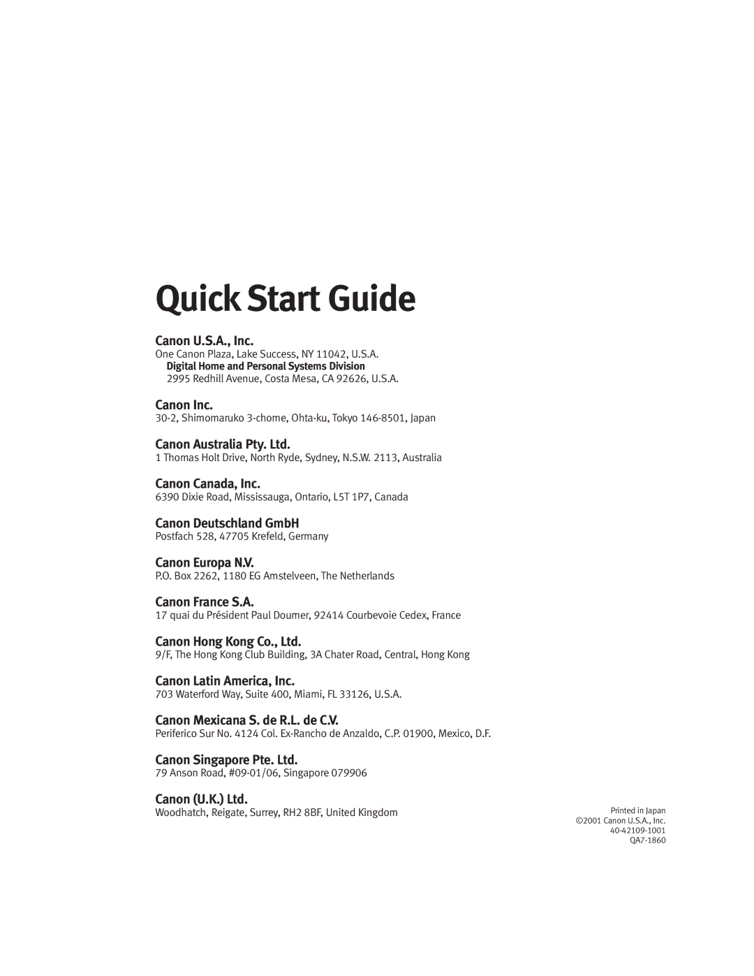 Canon S900 quick start Quick Start Guide 