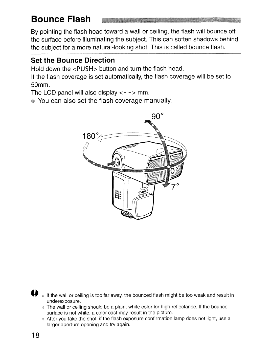 Canon SBOEX instruction manual Bounce Flash, Set the Bounce Direction 