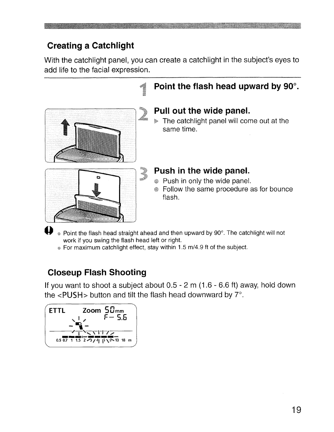 Canon SBOEX Creating a Catchlight, Point the flash head upward by Pull out the wide panel, Push in the wide panel 