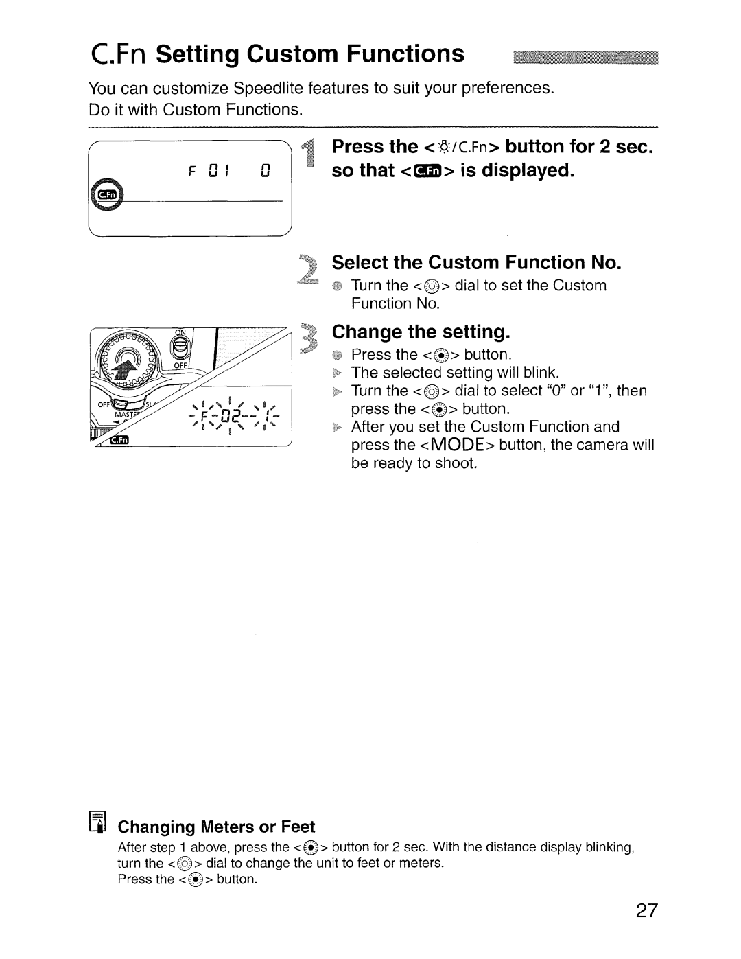 Canon SBOEX instruction manual Fn Setting Custom Functions, Change the setting 