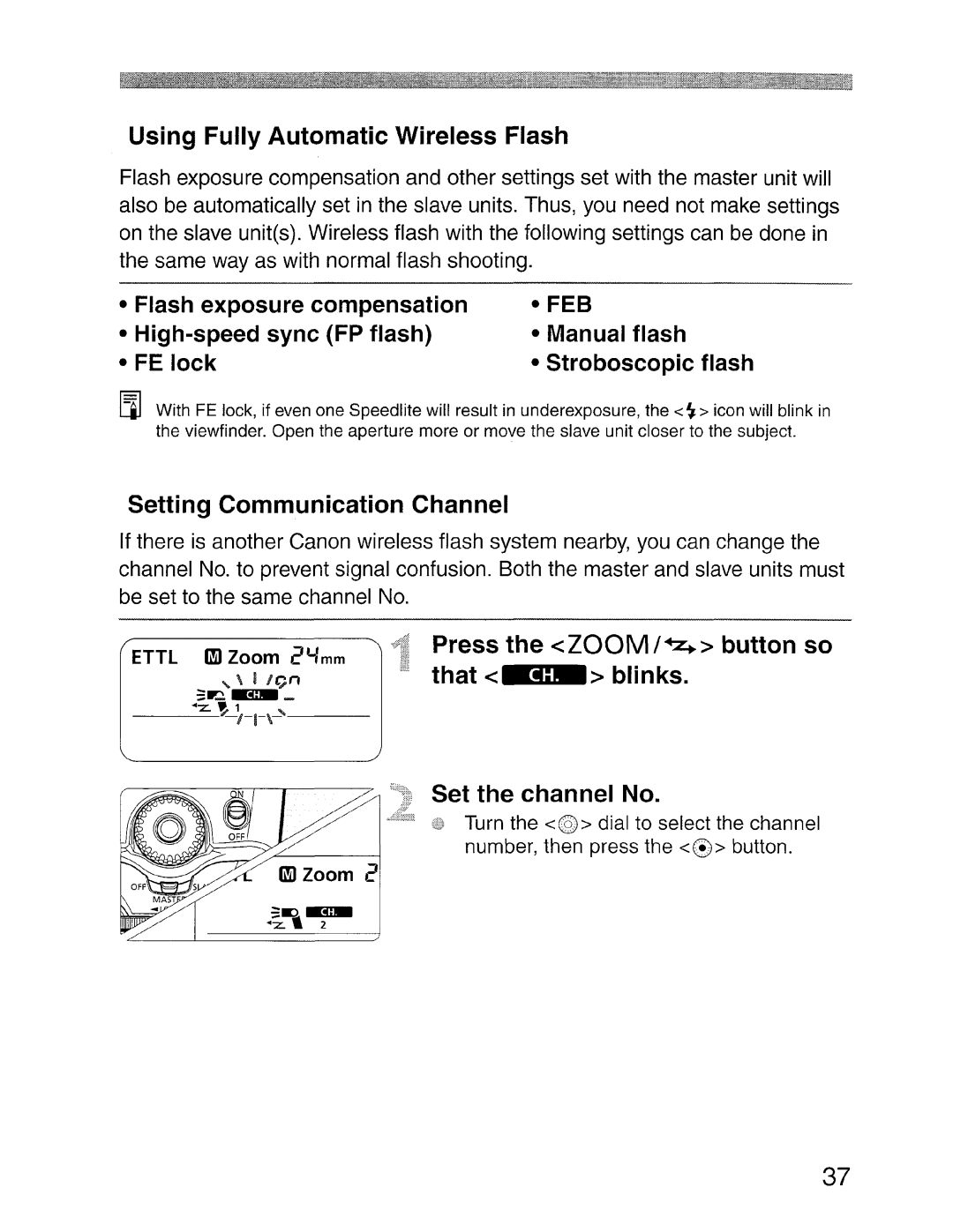 Canon SBOEX instruction manual Using Fully Automatic Wireless Flash, Setting Communication Channel 