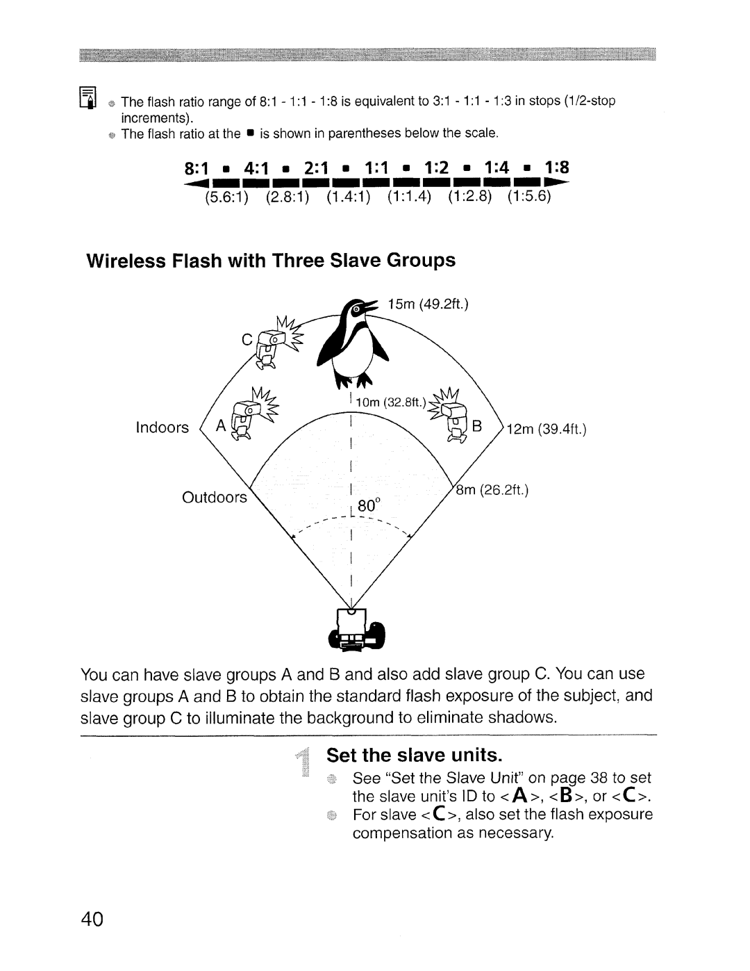 Canon SBOEX instruction manual Wireless Flash with Three Slave Groups, Set the slave units 