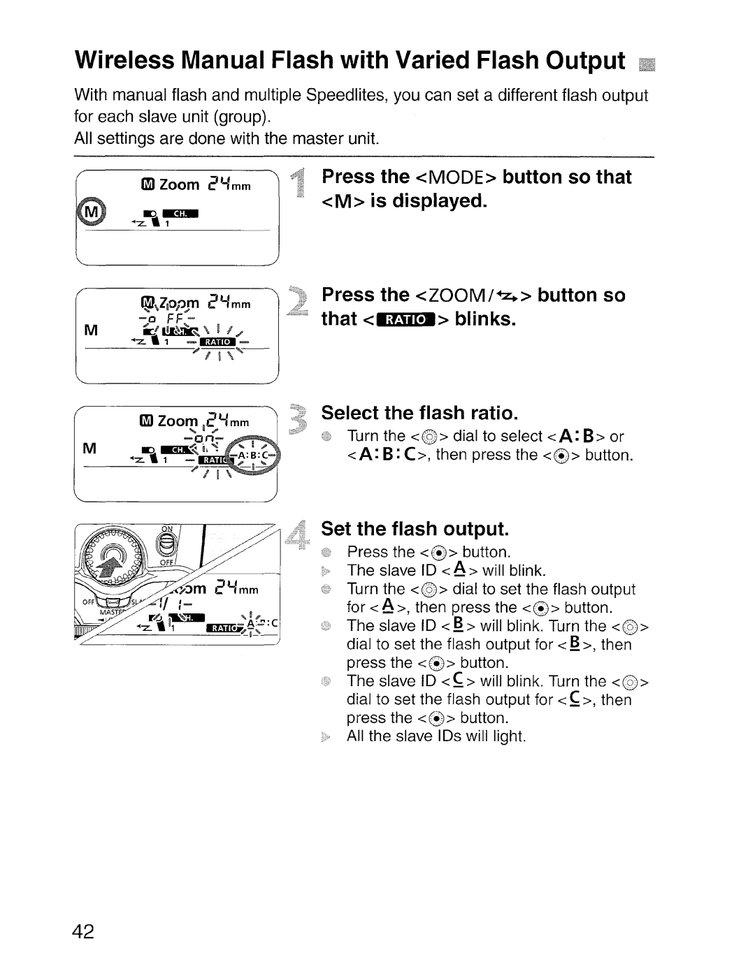 Canon SBOEX instruction manual Wireless Manual Flash with Varied Flash Output, Set the flash output 