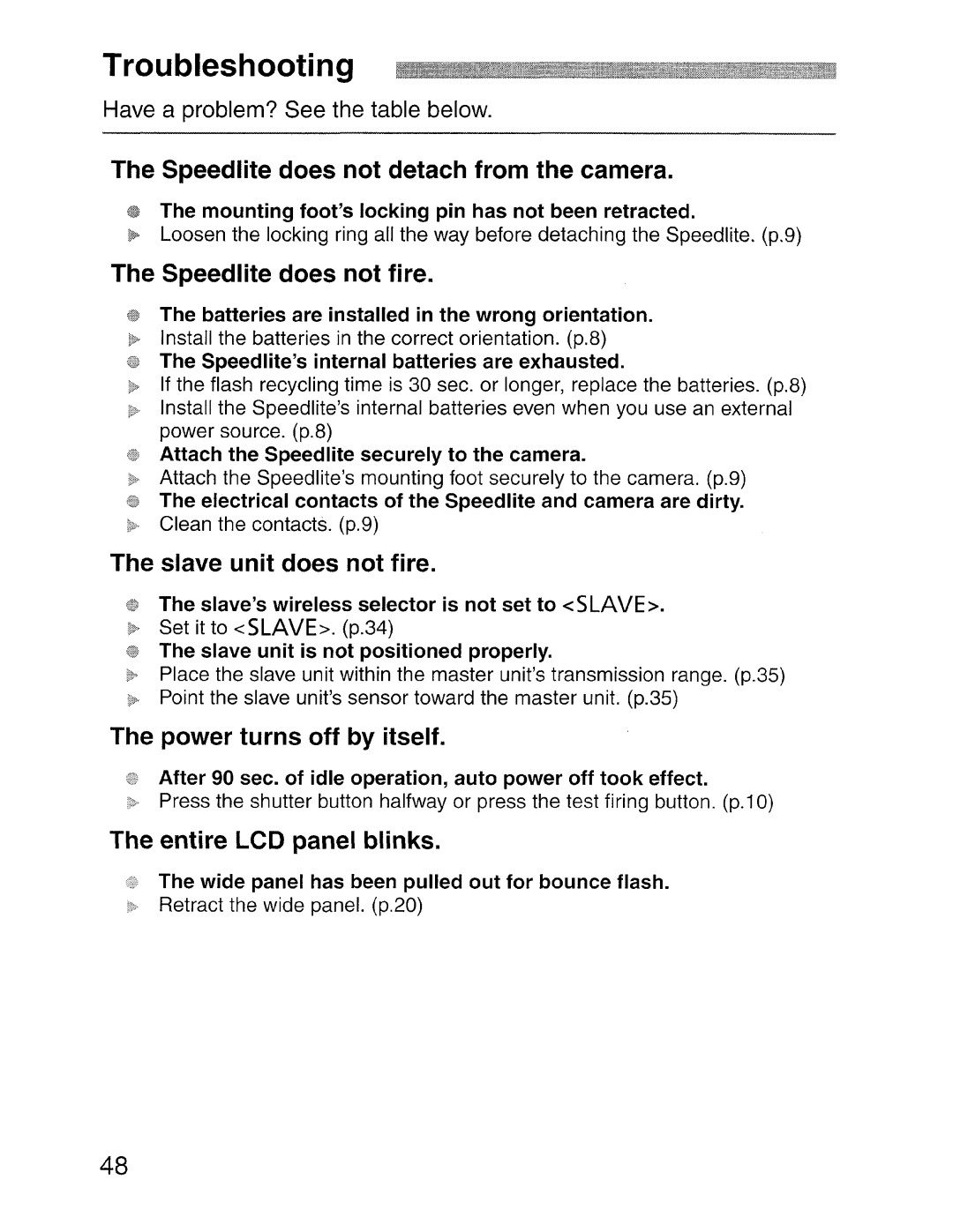 Canon SBOEX instruction manual Troubleshooting 