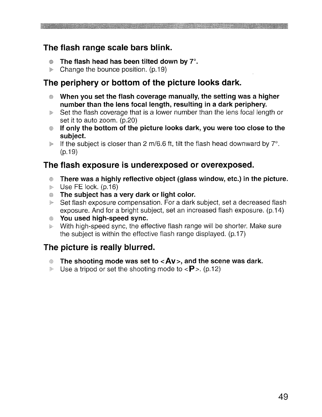 Canon SBOEX instruction manual Flash range scale bars blink 