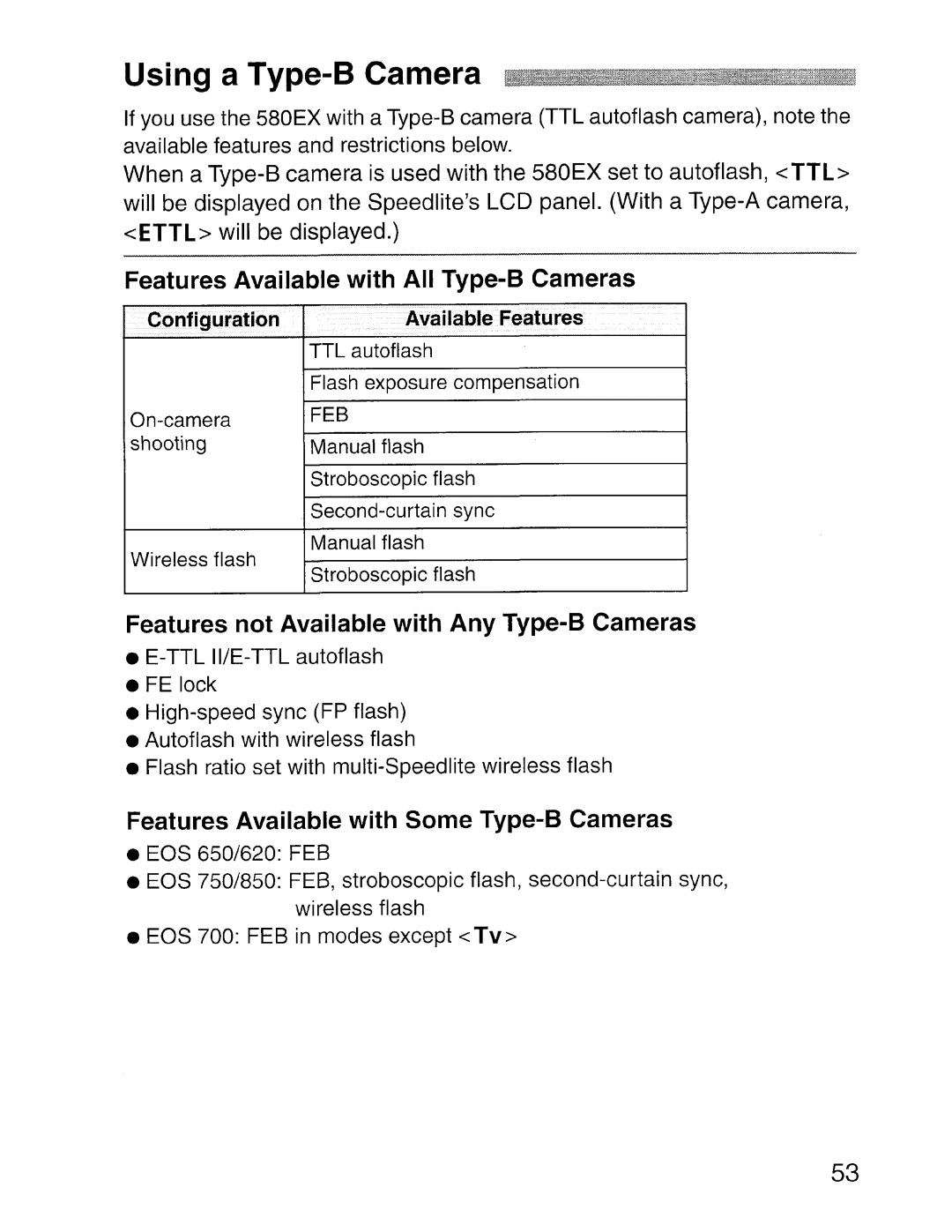 Canon SBOEX instruction manual Using a Type-B Camera -~Jt~d1lllll1llL 