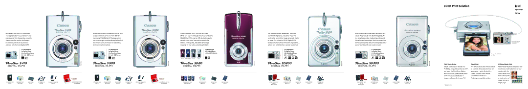 Canon SD300, SD200 manual Direct Print Solution, Print/Share Button, ID Photo/Movie Print 