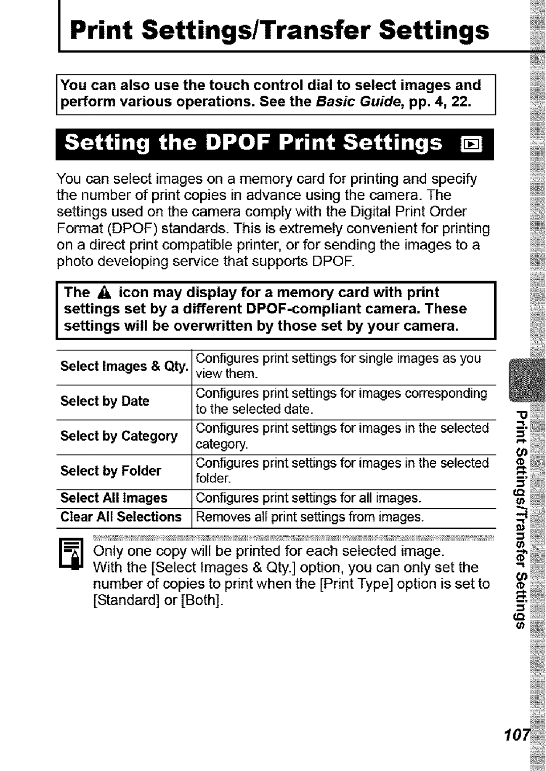 Canon SD850 IS manual Print Settings/Transfer Settings 