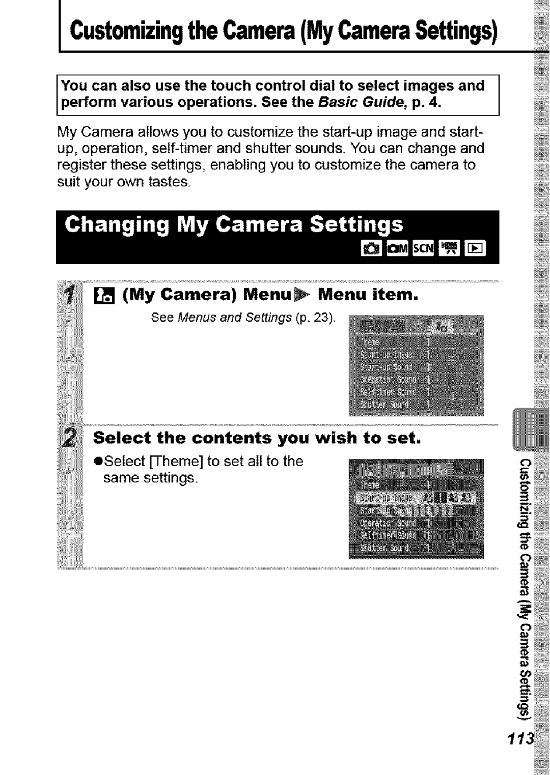 Canon SD850 IS manual CustomizingtheCameraMyCameraSettings, 113 