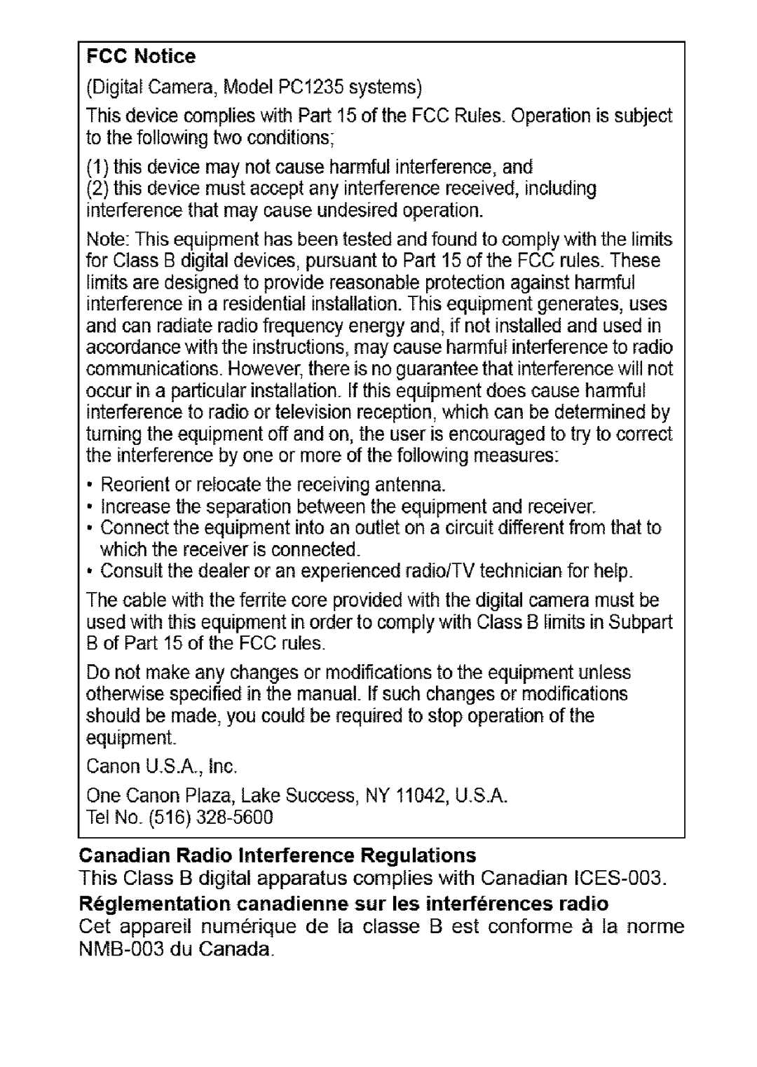 Canon SD850 IS manual Canadian Radio Interference Regulations 