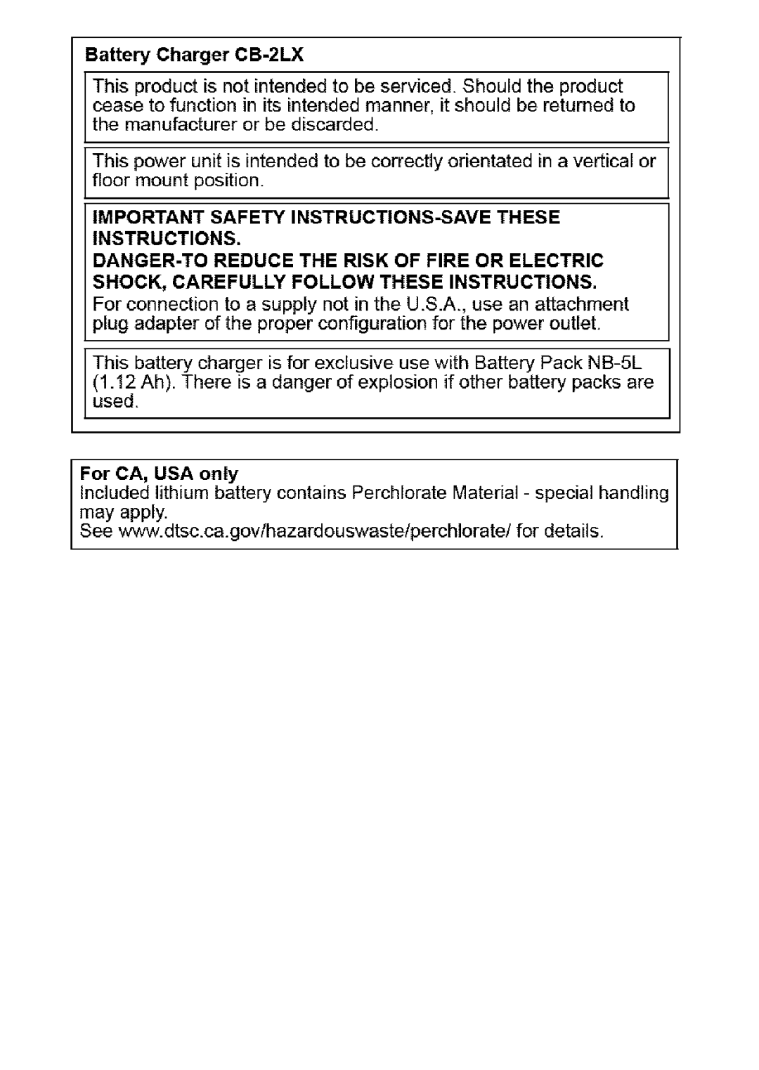 Canon SD850 IS manual Battery Charger CB-2LX, Important Safety INSTRUCTIONS-SAVE These Instructions 