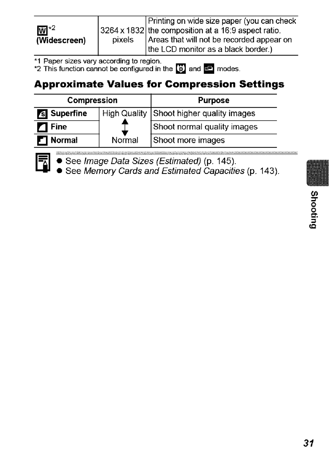 Canon SD850 IS manual Approximate Values For Compression Settings, Purpose Superfine, Fine 