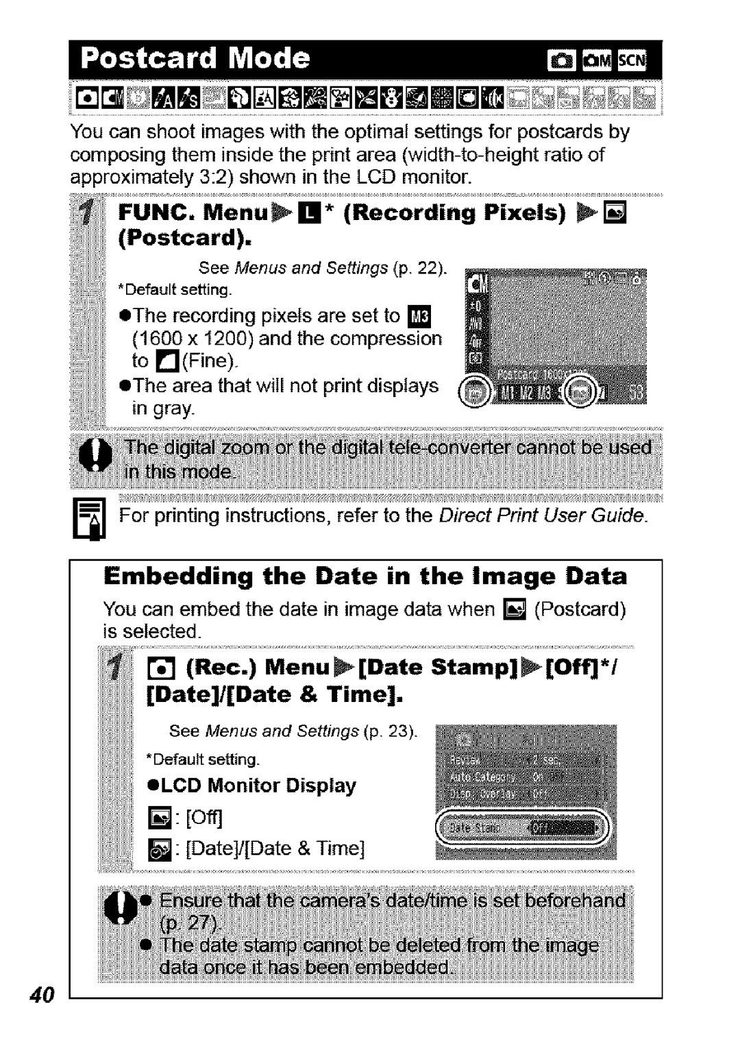 Canon SD850 IS manual Embedding the Date in the Image Data 