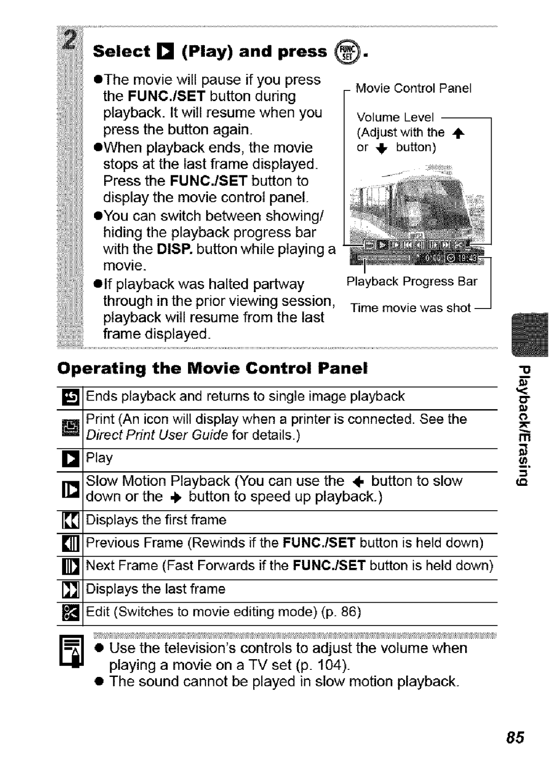 Canon SD850 IS manual Operating the Movie Control Panel 