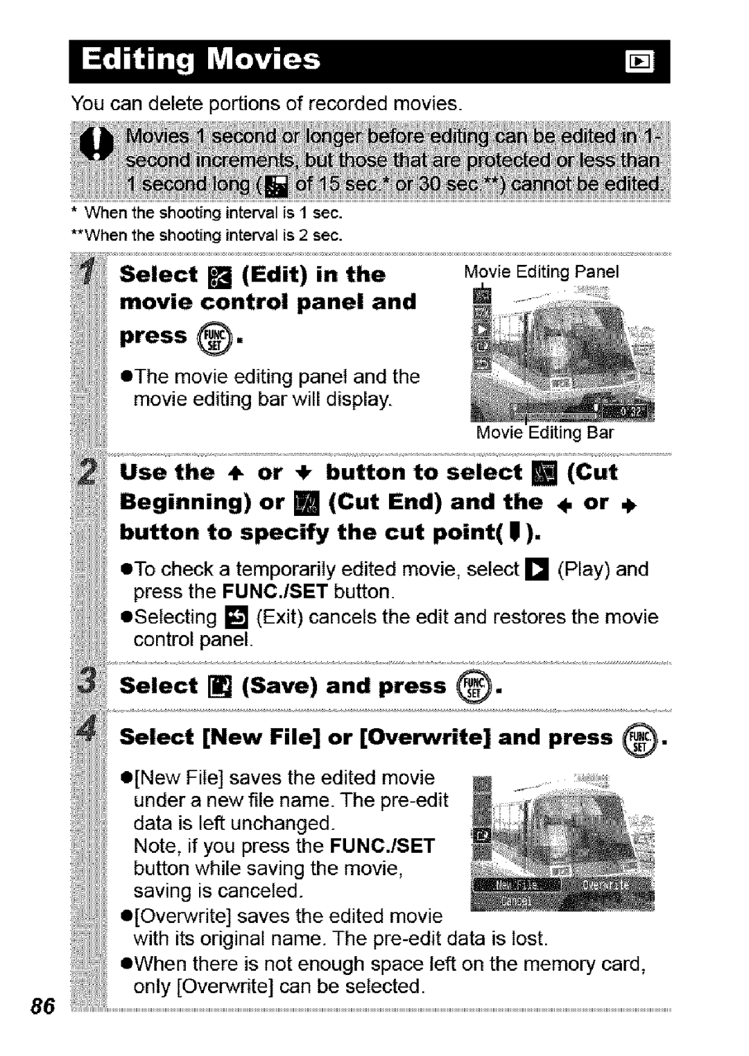 Canon SD850 IS manual Select Edit, Movie Control Panel Press 