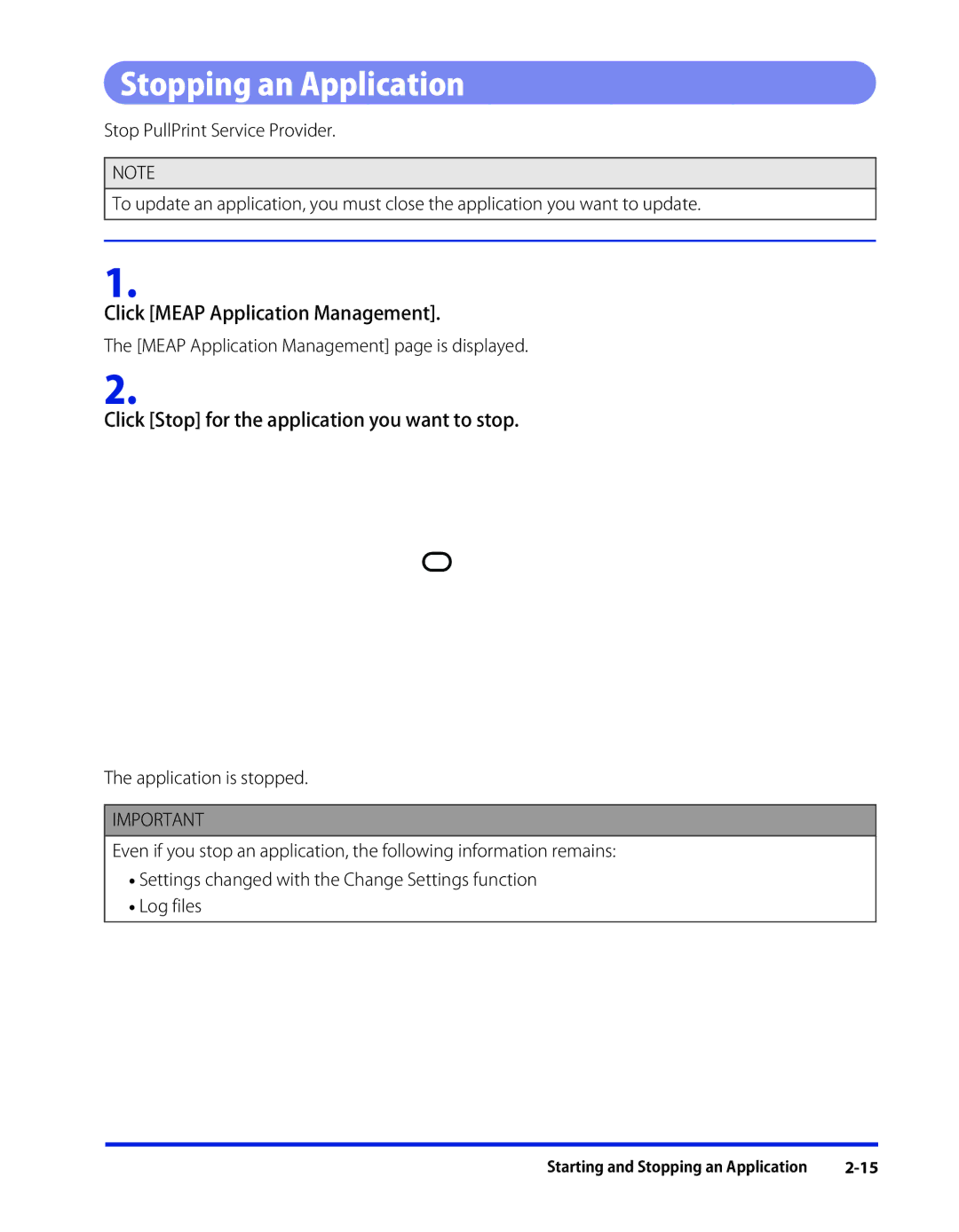 Canon SE-IE-1359-V2 manual Stopping an Application, Click Stop for the application you want to stop 