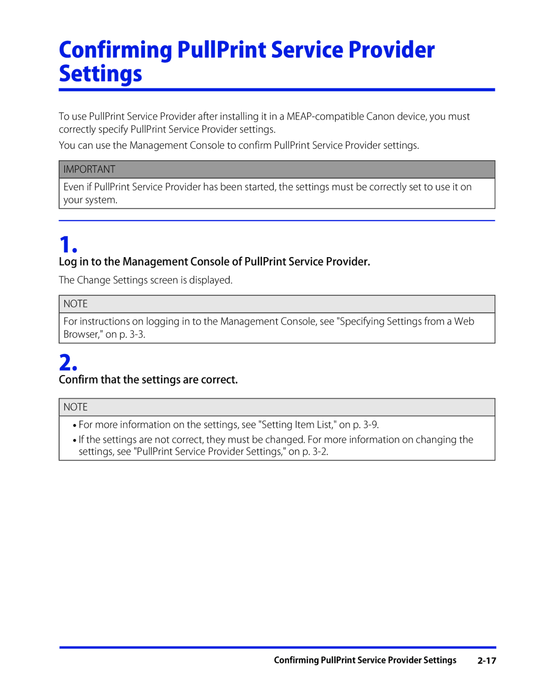 Canon SE-IE-1359-V2 manual Confirming PullPrint Service Provider Settings, Confirm that the settings are correct 