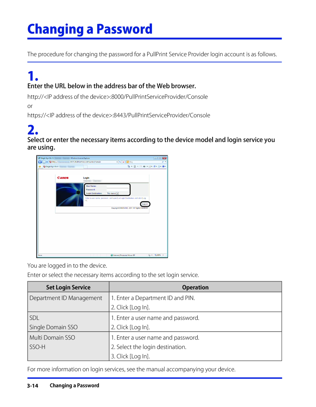 Canon SE-IE-1359-V2 manual Changing a Password, Enter the URL below in the address bar of the Web browser 