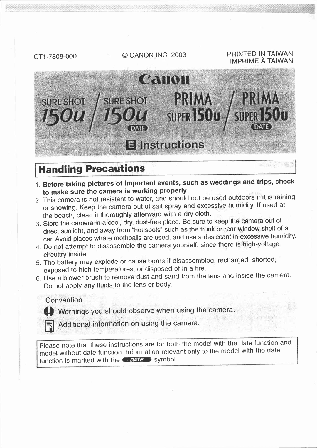 Canon SUPER 150U DATE manual 