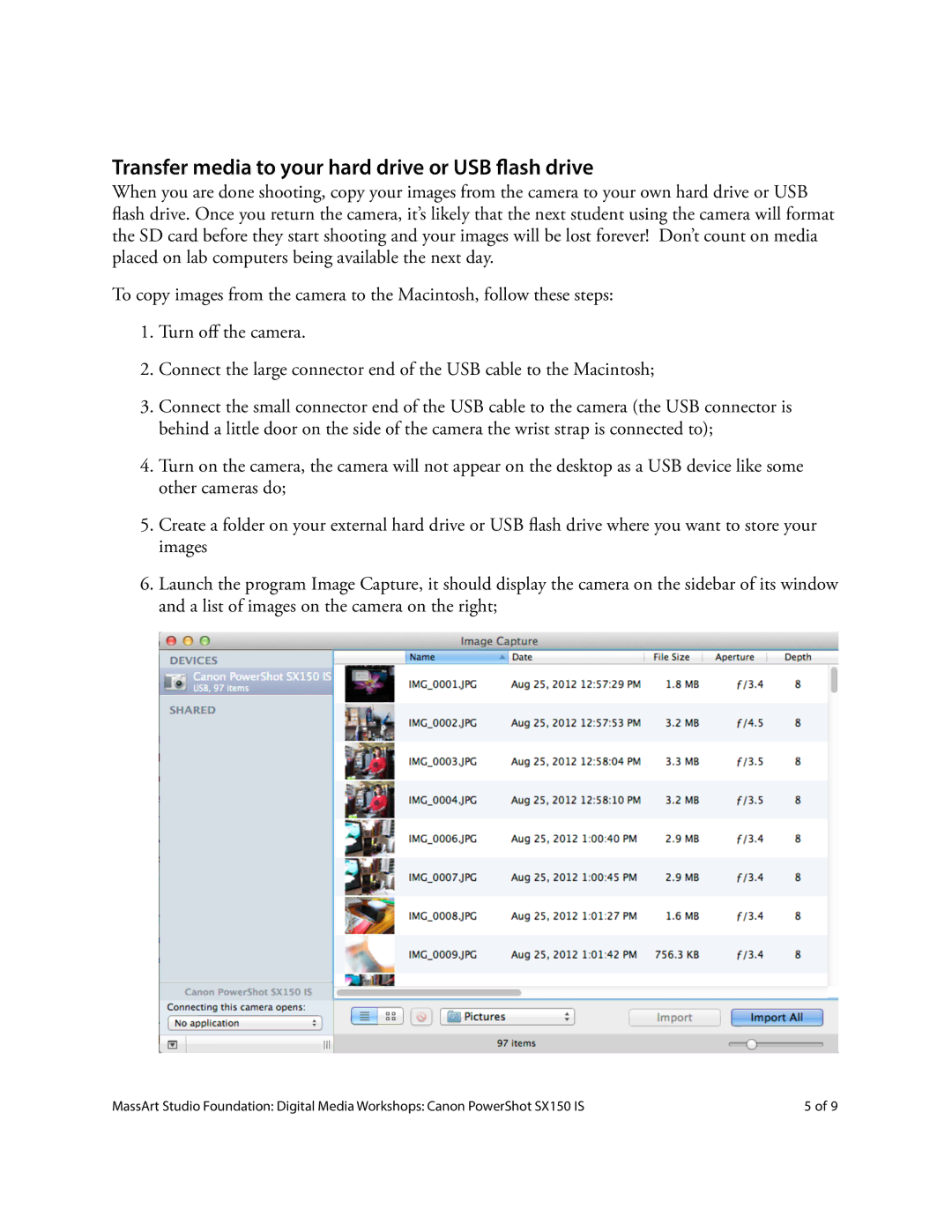 Canon SX150 IS manual Transfer media to your hard drive or USB ash drive 