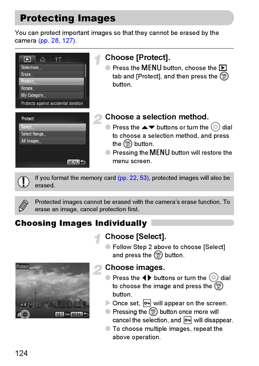 Canon SX20 IS manual Protecting Images, Choosing Images Individually 