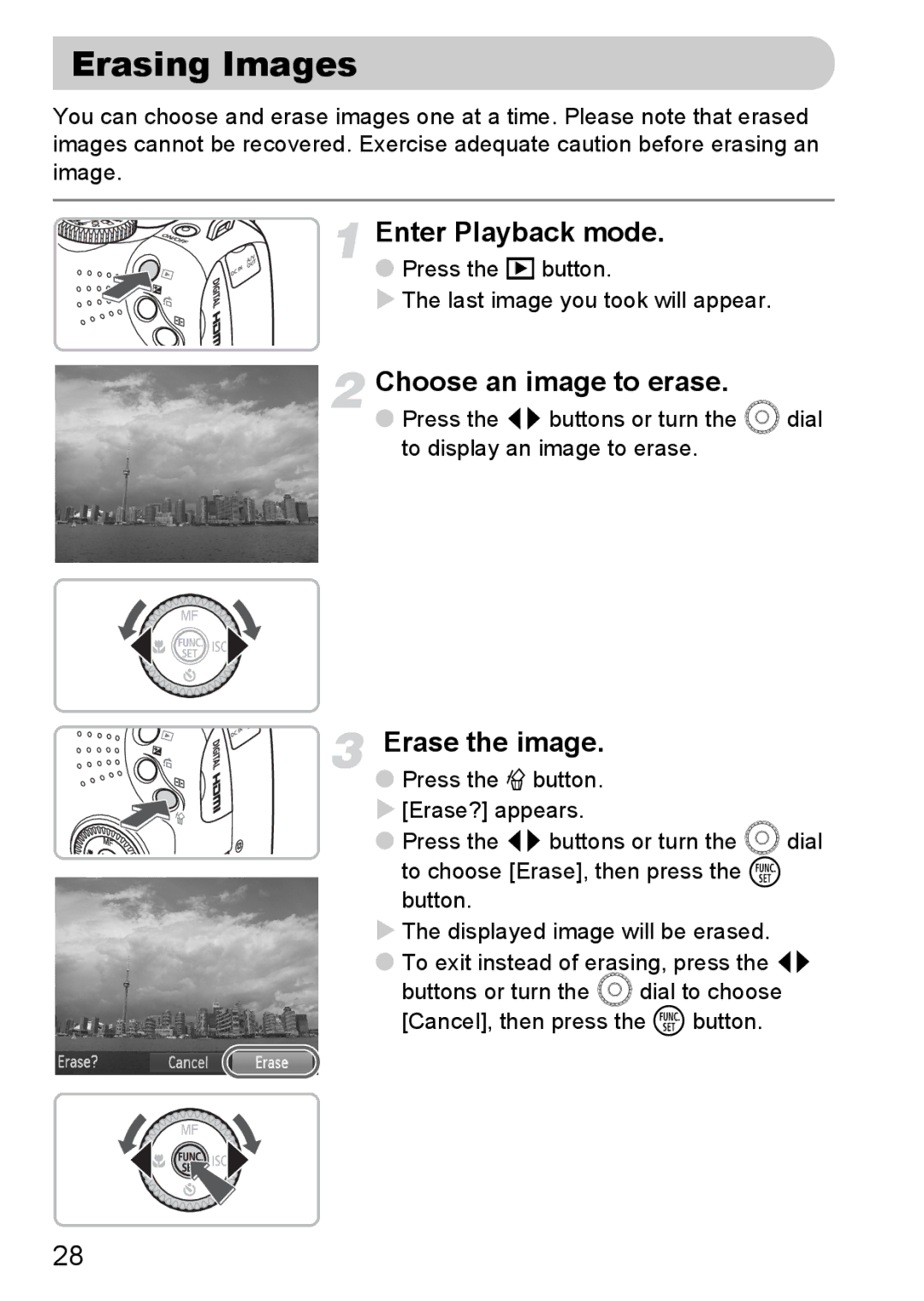 Canon SX20 IS manual Erasing Images, Choose an image to erase 