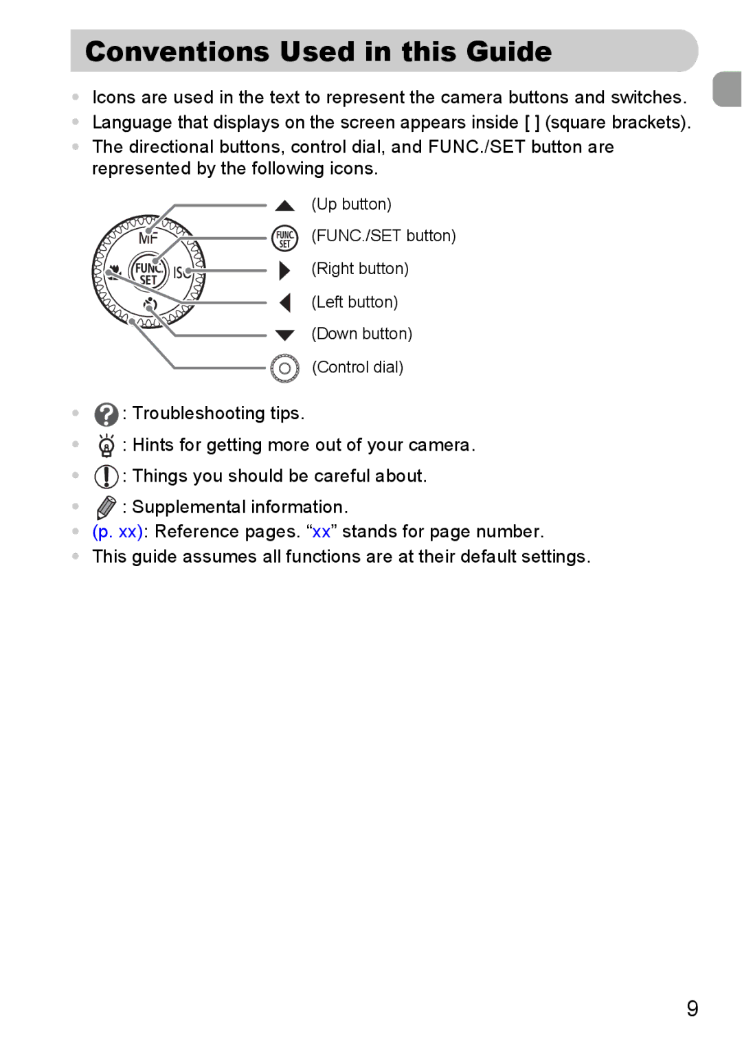 Canon SX20 IS manual Conventions Used in this Guide 