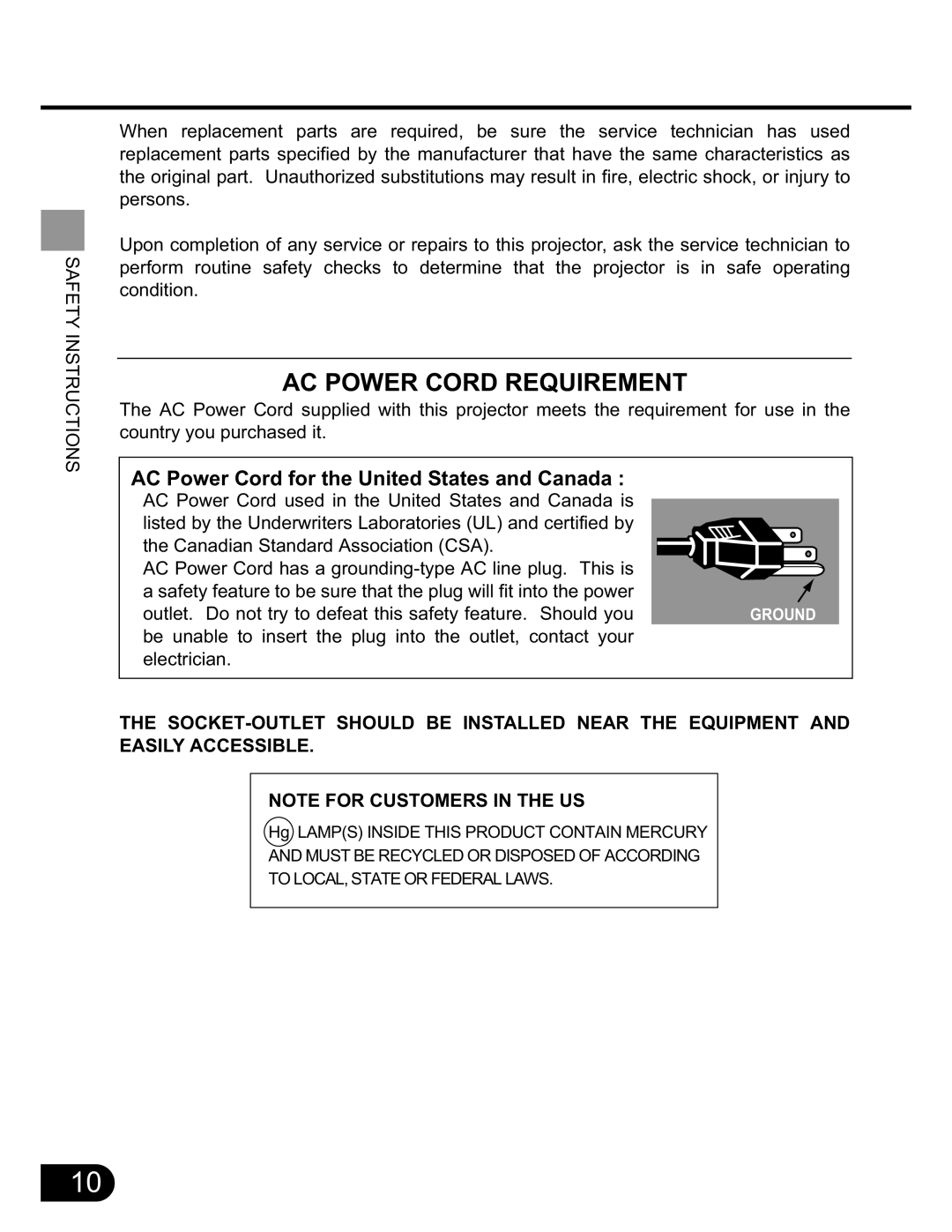 Canon SX20 manual AC Power Cord Requirement 