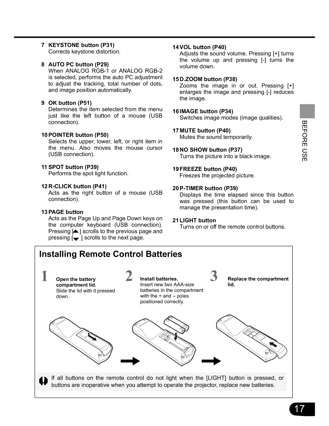 Canon SX20 manual Installing Remote Control Batteries, OK button P51 