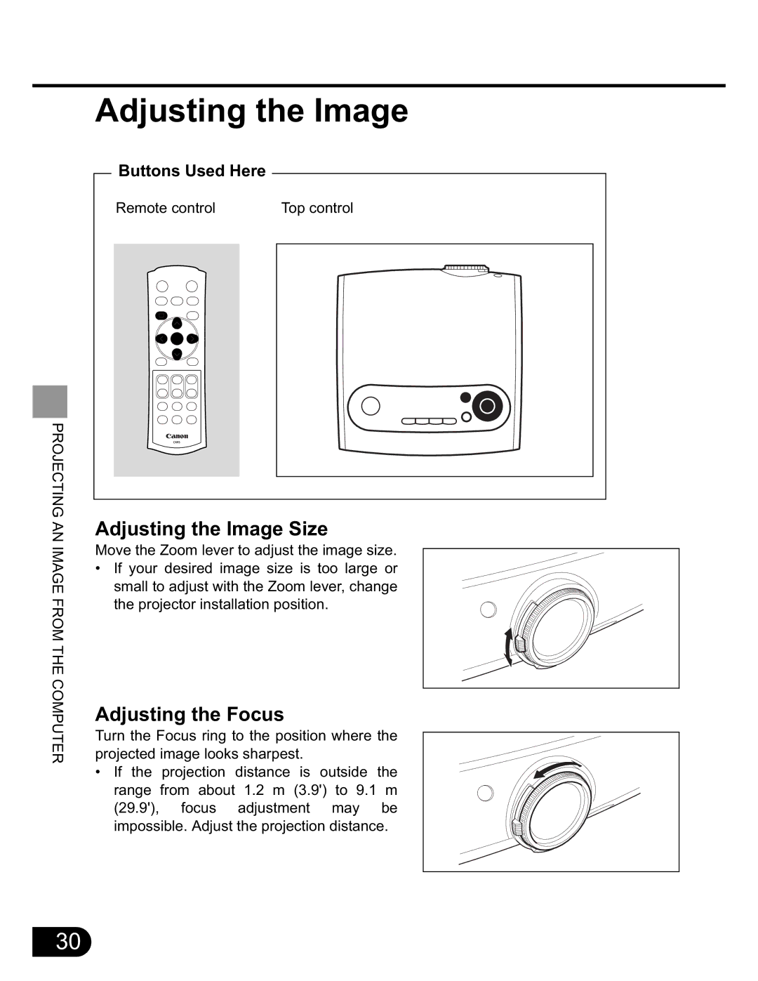 Canon SX20 manual Adjusting the Image Size, Adjusting the Focus 