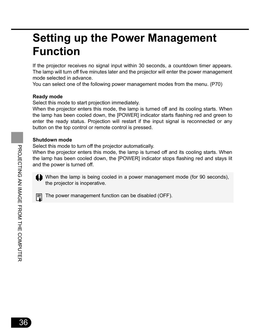 Canon SX20 manual Setting up the Power Management Function, Ready mode, Shutdown mode 