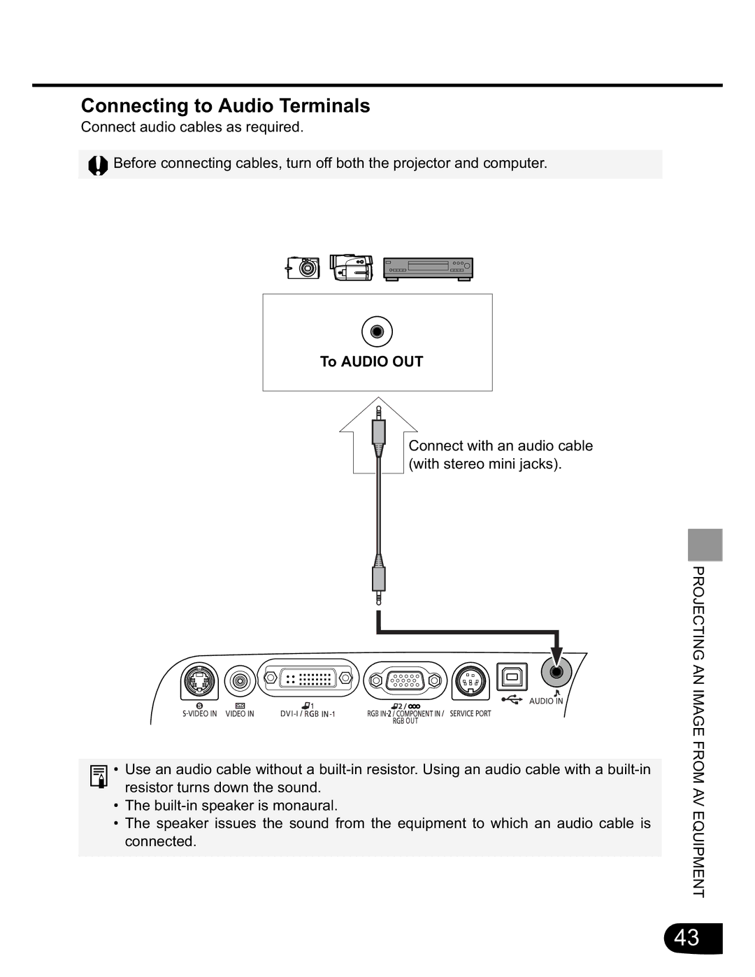 Canon SX20 manual Connecting to Audio Terminals, To Audio OUT 