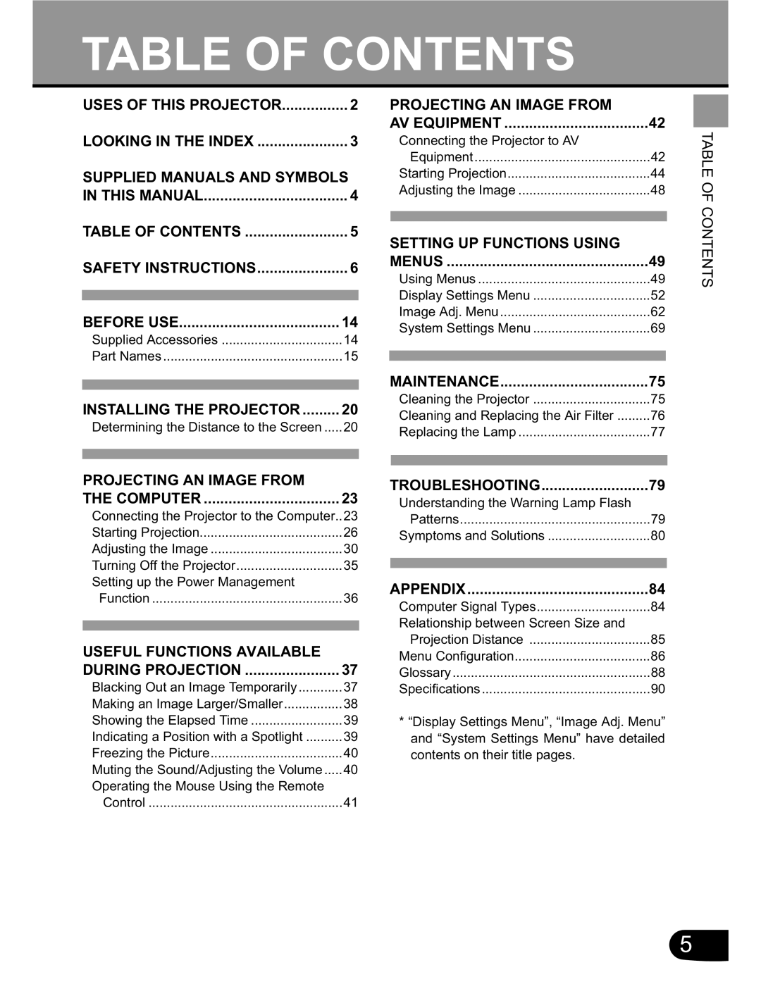 Canon SX20 manual Table of Contents 