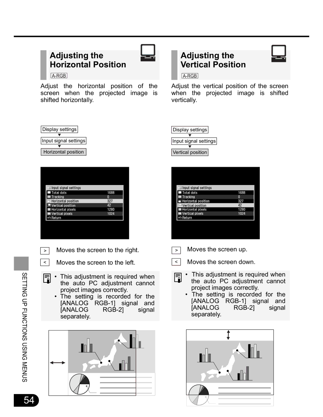 Canon SX20 manual Adjusting Horizontal Position Vertical Position 