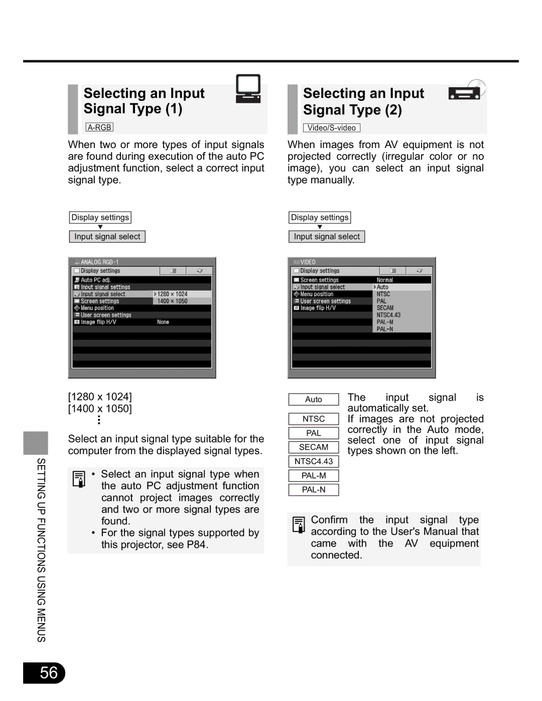 Canon SX20 manual Selecting an Input Signal Type 