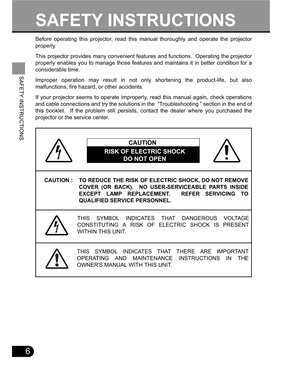 Canon SX20 manual Safety Instructions 