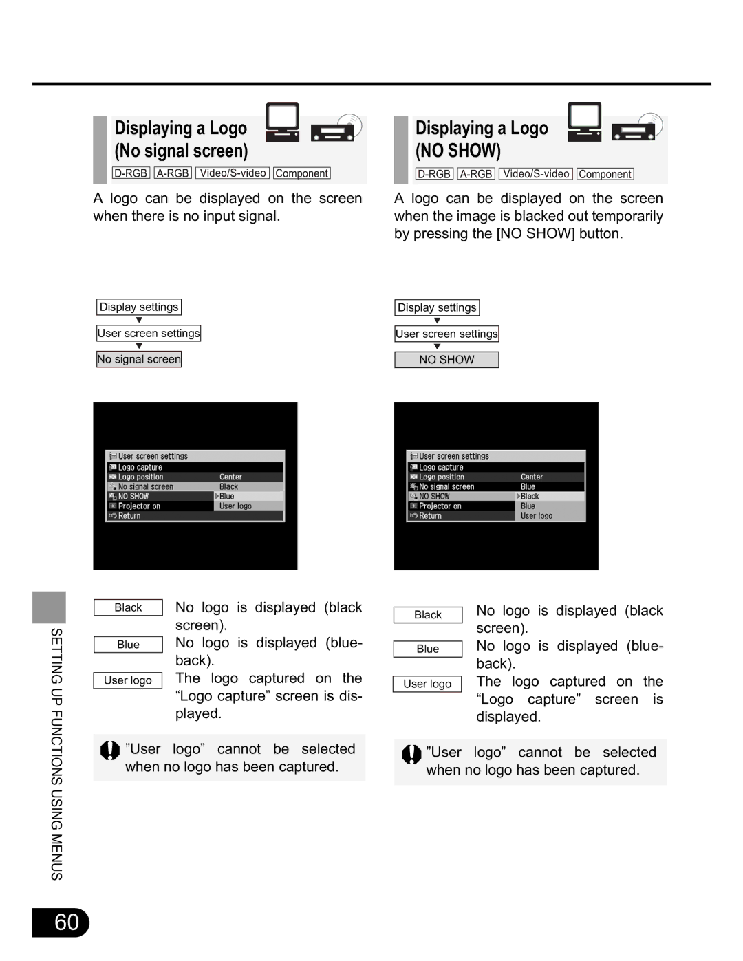 Canon SX20 manual Displaying a Logo no Show 