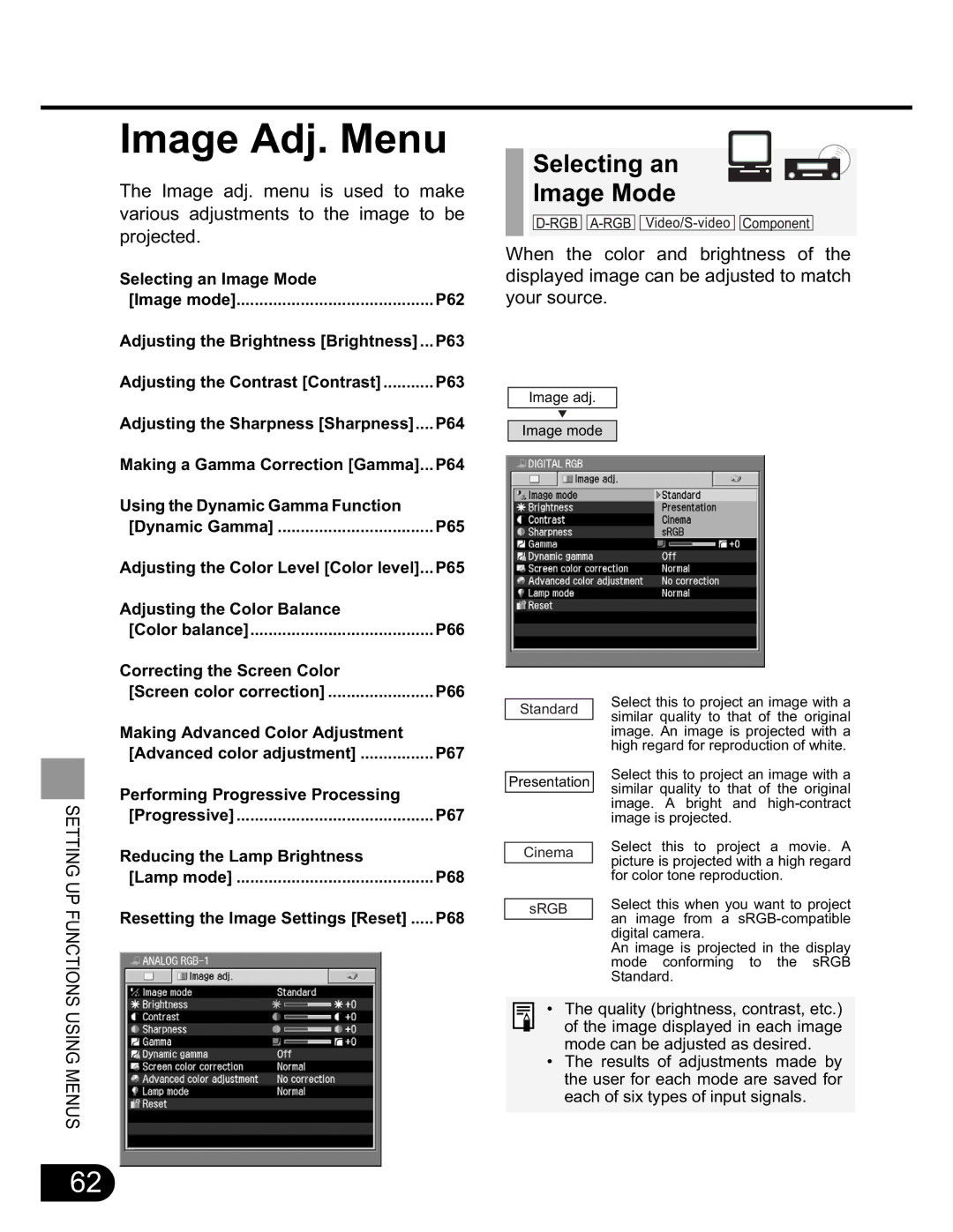 Canon SX20 manual Image Adj. Menu, Selecting an Image Mode 